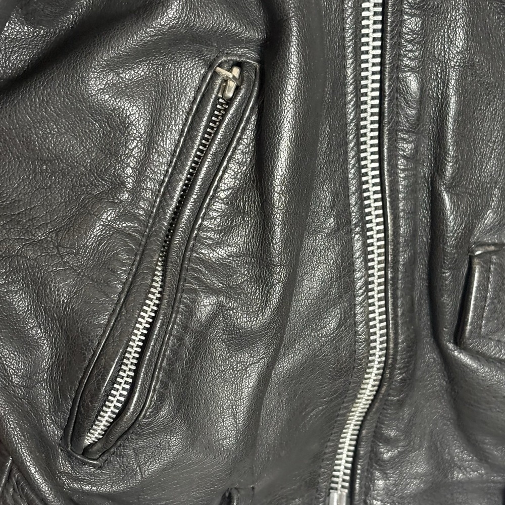 Vtg 90's Black Leather Moto Jacket  Heavy Weathered + Harley Trucker Wallet Sz L - Picture 4 of 16